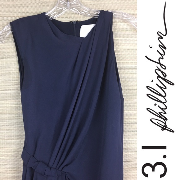 3.1 PHILLIP LIM Navy Blue Asymmetrically Draped  Sleeveless Mini Dress Size 4 - Picture 4 of 10